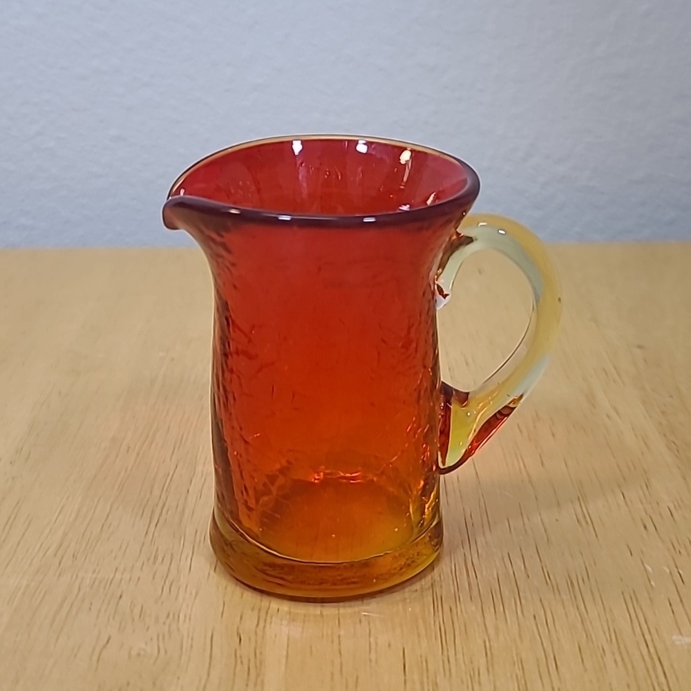 Vintage Amberina Crackle Glass Creamer-1960 Collectible Hand Blown Glass